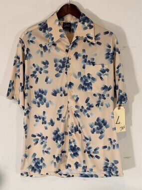 Men's Vintage 1970s Joel California Blue Abstract Print Button-Down Shirt